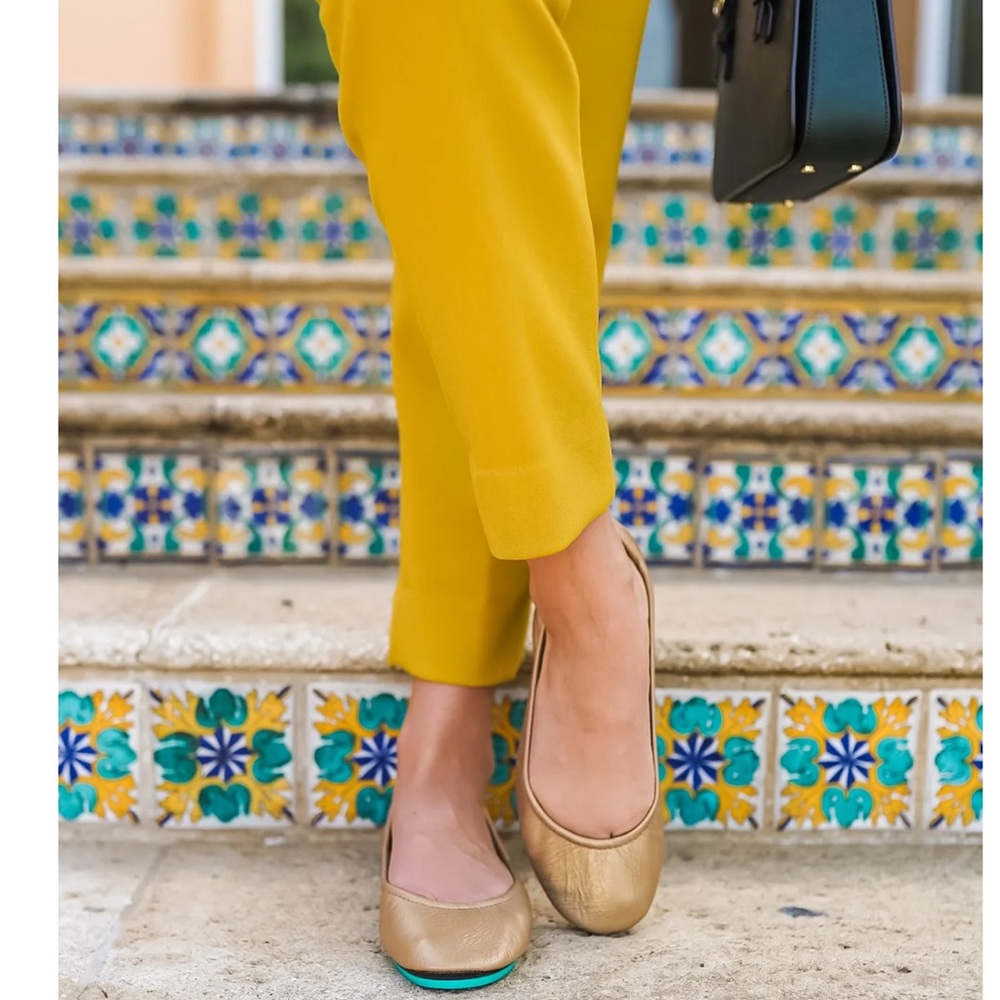 TIEKS by Gavrieli Gold Leather Slip On Ballet Flats Shoes